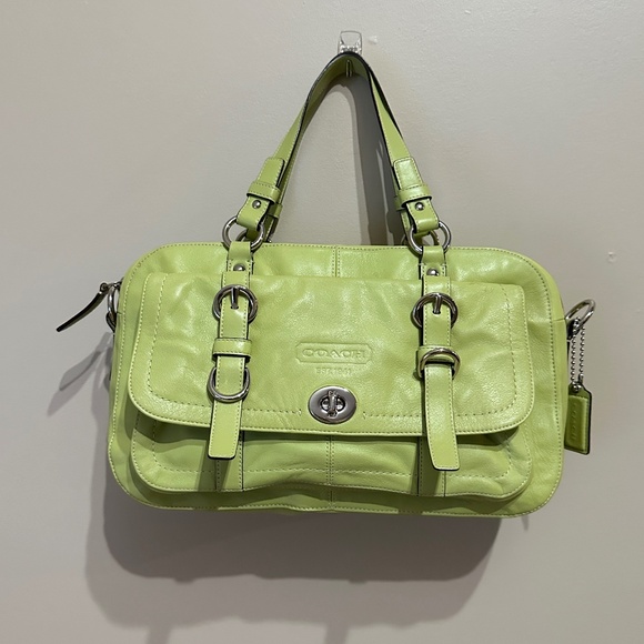 Coach Handbags - Vintage Coach Chelsea Lime Green Leather Turnlock Satchel Shoulder Hand Bag Y2K